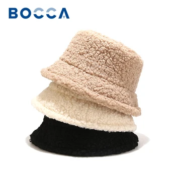 Широкополая шапка из меха Бокка, пушистые широкополые шапки, однотонная кепка для женщин, рыбацкие шапки, складные Зимние уличные Мягкие бараньи искусственные