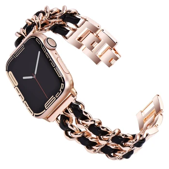 Ювелирный браслет для apple watch Серии 7 SE 6 5 4 3-полосный 41мм 45мм 40мм 44мм 42мм 38мм ремешок для iwatch кожаный Металлический браслет