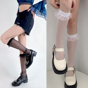 Японские кружевные чулки, Сексуальные прозрачные ультратонкие дышащие носки, 1 пара для студенток, девочек-подростков, женская нога 37JB