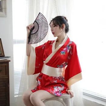 Японское кимоно для косплея, традиционный халат, сексуальное женское белье, костюмы-искушения, пижамы, мягкий шелковый пояс, комплект для женщин